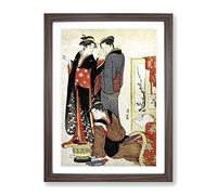 Three Women With A Child By Torii Kiyonaga Asian Japanese Framed Wall Art Print, Ready to Hang Picture for Living Room Bedroom Home Office Décor, Walnut A2 (64 x 46 cm)