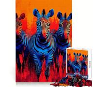 Three Zebras in Blue And Red Jigsaw Puzzle 1000 Piece for Adults Strong Logic Toy Anxiety Relief Clear Edge Festival Gift (38x26cm)