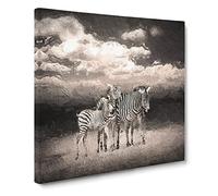 Three Zebras in the Wild Canvas Print | Gallery Wrapped 30mm Frame Wall Art | 14x14 inches | Ready to Hang | Modern Animal Picture | Living Room Bedroom Lounge Office