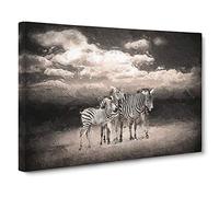 Three Zebras in the Wild Canvas Print | Gallery Wrapped 30mm Frame Wall Art | 30x20 inches | Ready to Hang | Modern Animal Picture | Living Room Bedroom Lounge Office