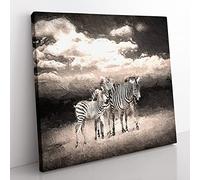 Three Zebras in the Wild Modern Canvas Wall Art Print Ready to Hang, Framed Picture for Living Room Bedroom Home Office Décor, 50x50 cm (20x20 Inch)