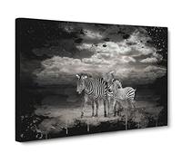 Three Zebras in the Wild Modern CB Canvas Print | Gallery Wrapped 30mm Frame Wall Art | 30x20 inches | Ready to Hang | Modern Animal Picture | Living Room Bedroom Lounge Office