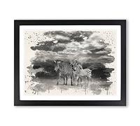 Three Zebras in the Wild Modern FC Framed Print | A4 Black Framed Wall Art | Ready to Hang | Modern Animal Picture | Living Room Bedroom Lounge Office