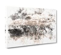 Three Zebras In The Wild Watercolour Canvas Print | Gallery Wrapped 30mm Frame Wall Art | 20x14 inches | Ready to Hang | Modern Animal Picture | Living Room Bedroom Lounge Office