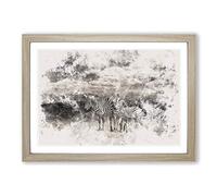 Three Zebras in The Wild Watercolour Framed Print | A2 Oak Framed Wall Art | Ready to Hang | Modern Animal Picture | Living Room Bedroom Lounge Office