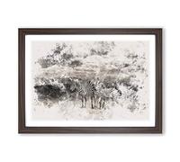 Three Zebras in The Wild Watercolour Framed Print | A2 Walnut Framed Wall Art | Ready to Hang | Modern Animal Picture | Living Room Bedroom Lounge Office
