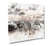 Three Zebras in the Wild Watercolour Modern Canvas Wall Art Print Ready to Hang, Framed Picture for Living Room Bedroom Home Office Décor, 20x20 Inch (50x50 cm)
