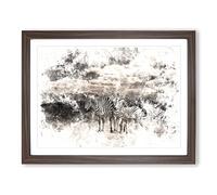 Three Zebras In The Wild Watercolour Modern Framed Print | A4 Walnut Framed Wall Art | Ready to Hang | Modern Animal Picture | Living Room Bedroom Lounge Office