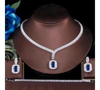 ThreeGraces Royal Princess Cut CZ Drop Earrings Necklace Bracelet Set for Women Wedding Party Jewelry TZ585