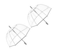 ThreeH 2 Pcs Clear Umbrella for Women Crystal Vision POE Surface Windproof Dome Design Shatterproof Fiberglass Frame and Smooth Curved Handle