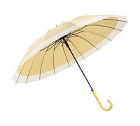ThreeH Automatic Open Umbrella Classic Wooden J Stick Handle Windproof Rainproof Durable 210T Strong Canopy for Sunny Rainy Days,Yellow