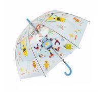 ThreeH Boy Umbrella Shatterproof Fiberglass Shaft Clear View Design Smooth Arc Handle with Cute Robot Prints for Students