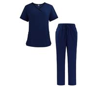 ThreeH Breathable Medical Scrubs for Men Women Comfortable V-Neck Short Sleeve Top Straight Leg Pants Multi-Pocket Pharmacy Pet Grooming Healthcare Workwear