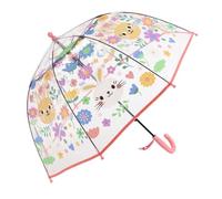 ThreeH Children's Clear Umbrella Arched Automatic Transparent Dome Bubble Surface with Cute Cartoon Cat 8 Ribs for Girls,Pink