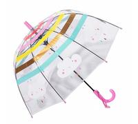 ThreeH Children's Rainbow Umbrella Arched Automatic Transparent Dome Bubble Umbrella with Cute Cartoon Clouds 8 Ribs for Boys and Girls,Pink