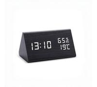 ThreeH Digital Alarm Clock for Bedside Wooden Electric Clock Humidity & Temperature Detect Dimmable 3 Alarm Settings Black_White