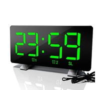 ThreeH Digital Alarm Clock with FM Radio Brightness Adjustable 12/24H Green