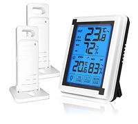 ThreeH Digital Hygrometer Wireless Indoor Outdoor Thermometer Humidity Monitor with 2 Sensors Room Thermometer Hygrometer for Home Office Warehouse (2 Sensors)