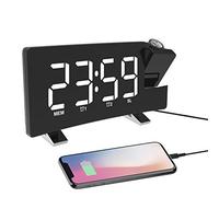 ThreeH Digital Projection Alarm Clock FM Radio USB Charger Dual Alarm White