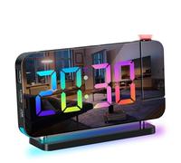 ThreeH Digital Rainbow Alarm Clock Projection Clock with Night Light Black