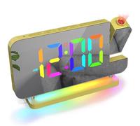 ThreeH Digital Rainbow Alarm Clock Projection Clock with Night Light, Gold