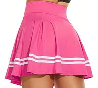ThreeH High-Waisted A-line Pleated Skirt Girls School Uniform Mini Skirt Built-in Lining Shorts Women Golf Tennis Skirt Skorts Pink