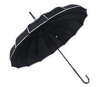 ThreeH Pagoda Umbrella Vintage Bridal Parasol Windproof 16 Ribs Leather Hooked Handle Rain Sun Umbrella,Black