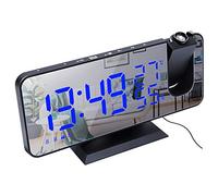 ThreeH Projection Alarm Clock Radio Digital Alarm Clock 4 Dimmer Black-Blue