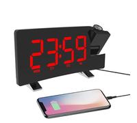 ThreeH Projection Alarm Clock with USB Phone Charger Radio Alarm Clock with 2 Alarm Sounds/4 Dimmer/180° Rotable/5.5" Large LED Screen Clock Red