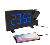 ThreeH Projection Clock FM Radio Alarm Clock with USB Charger 5.5'' Large LED Display 2 Sounds for Heavey Sleeper 2 Alarm Setting 4 Level Adjustable Brightness Blue