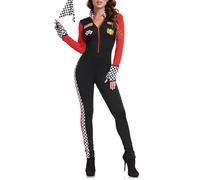 ThreeH Sexy Racer Costume Women's Professional Racing Driver Suit Shift Gears Racer Car Driver Jumpsuit with Gloves for Cosplay Halloween