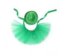 ThreeH St. Patrick's Day Pets Outfits Green Gog Tutu Skirt and a Cowboy Hat with Shiny Shamrock Accessories for Dogs Cats Parades Parties or Photo Shoots