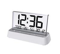 ThreeH Transparent Glass Clock with Large Display Minimalist Perpetual Calendar Alarm Electronic Clock with Date Day of Week Indoor Temperature Desk for Classroom LCD