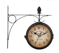 ThreeH Wall Clock 5" Double Side Silent Non Ticking European Style Battery Powered Clock Suitable for Restaurant Hotel Family Decoration Black Color