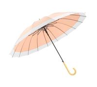 ThreeH Windproof Umbrella for Rain and Sun Large Umbrella for 2 Persons with Curved Wood Handle 16 Ribs Automatic Open,Pink