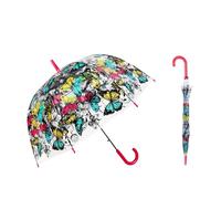 ThreeH Women's Transparent Umbrella Durable Windproof Dome Romantic Elegant Rain Umbrella Automatic Open POE Canopy,Red