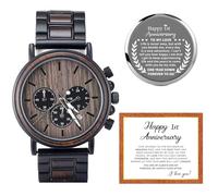Threehoney 1 Year Engraved Wooden Watch for Him 1st Anniversary for Men First Wedding Anniversary Keepsake for Husband or Boyfriend