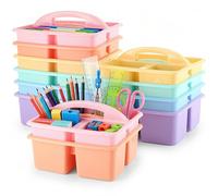 Threehoney 12 Pack Classroom Caddy Storage Basket with Handle 3 Compartment Plastic Storage Caddy Bulk for Arts Office Crafts Pencil Crayon Marker School Supplies (Macaron)