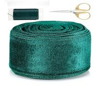 Threehoney 2.5 Inch x 30 Yards Velvet Ribbon Wired Double Sided Wide Velvet Ribbon for Christmas Tree Garland Crafts Wreaths Supplies Home Outdoor Decor Gift Wrapping Party Decoration(Green)