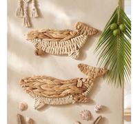 Threehoney 2 Pcs Whale Beach Wall Decor 2 Size Handmade Wicker Whale Nautical Theme Decor Hanging Ocean Coastal Wall Art Sculpture for Boho House Bathroom Bedroom Indoor Outdoor Ornament