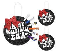 Threehoney 2 Sets Cheer Pin Me Holder Diameter 11 Inch Display Board Cheerleader Team Gifts Wooden Spirit for Girls Coach Wall Hanging Cheerleading Competition Pin Holder (in My Volleyball Era)