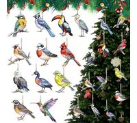 Threehoney 24 Pcs Birds Ornaments for Christmas Tree Decoration Bird Lover Gifts Wooden Cardinal Hummingbird Bald Eagle Hanging Wood Decor for Christmas Xmas Tree Ornaments Stocking Stuffers