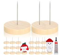 Threehoney 24 Pcs Crochet Doll Stand Wooden Knitted Display Single Double Steel Needle Doll Holder Felting Animal Toy Wooden Base Support Action Figure Stand(1.77 Inch)