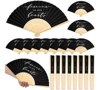 Threehoney 25 Pcs Funeral Favors Fans Forever in Our Hearts Bamboo Folding Fan Memorial Handheld Fans Paper Handheld Fan for Guest Funeral Condolence Sympathy Gift(Black,Classical)