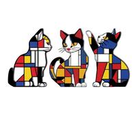 Threehoney 3 Pcs Metal Cat Wall Art Mid Century Modern Decorations Abstract Wall Decor Sculptures for Cats Lover Geometric Colorful Art for Home Living Room Bedroom Kitchen Office (Cute,11.42 Inch)