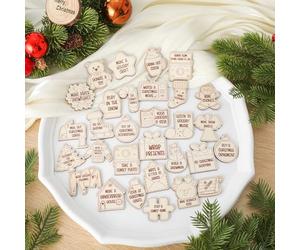 Threehoney 30 Pcs Christmas Advent Countdown Wooden Tokens Set Diverse Advent Calendar Countdown Activity Gifts for Family Friends Christmas to Do List and Bucket List Activities
