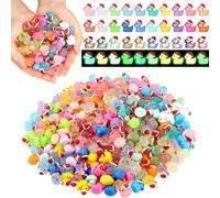 Threehoney 300pcs Christmas Glitter Mini Ducks Glow in The Dark Resin Ducks 30 Styles Miniature Figures for Xmas Stocking Stuffer Supply Fairy Garden Aquarium Dollhouse or Hide and Seek Party