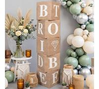 Threehoney 5 Pcs Burlap Bridal Shower Decorations Balloon Boxes Boho Boxes with Letters Decor Rustic Farmhouse Style Boho Balloon Box with Letter for Bridal Shower Wedding Engagement Party Supplies