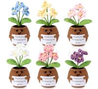 Threehoney 6 Pcs Crochet Teacher Appreciation Gifts Thank You for Helping Me Grow Gifts Emotional Flower Crochet Doll with Positive Card for Women Teachers First Day of School Back to School