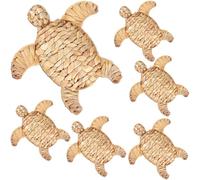 Threehoney 6 Pcs Sea Turtle Beach Theme Decor Handmade Wicker Sea Turtle Wall Decor Scandinavian Hanging Coastal Nautical Sculpture for Boho Bathroom Indoor Outdoor Table Wall Art Ornament